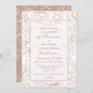 Elegant Blush Pink Hand-Drawn Floral Wedding  Invi Invitation