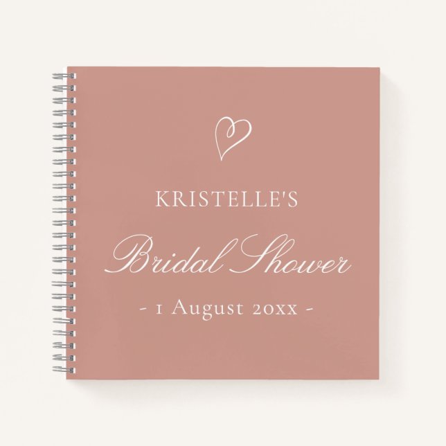 Elegant Blush Pink Heart Bridal Shower Guest Book (Front)