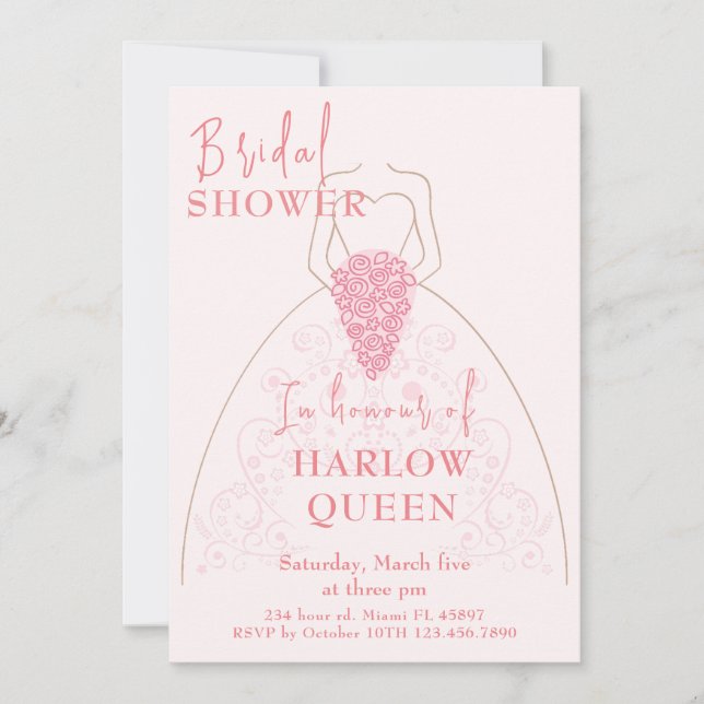Elegant  Blush Pink  heart QR code Bridal shower Invitation (Front)
