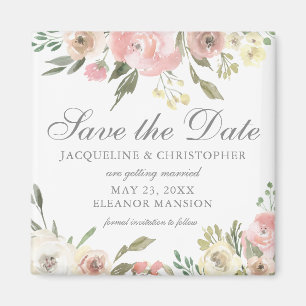Elegant Blush Pink Ivory Floral Save the Date Magnet
