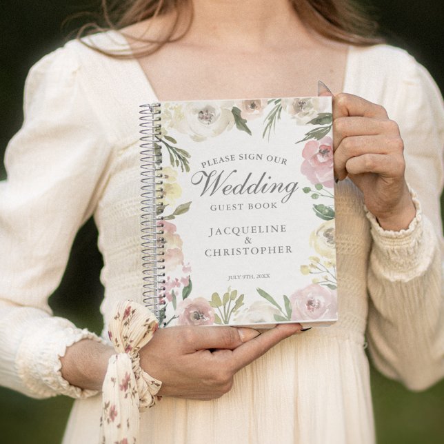 Elegant Blush Pink Ivory Floral Wedding Guest Book (Creator Uploaded)
