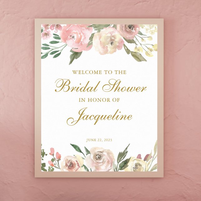 Elegant Blush Pink Ivory Gold Floral Bridal Shower Poster (Creator Uploaded)