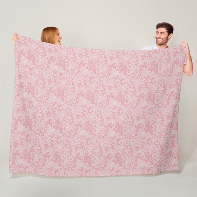 Elegant Blush Pink Lace Pattern Fleece Blanket (In Situ)