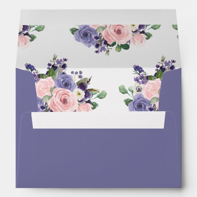 Elegant Blush Pink Lavender Purple Floral Wedding Envelope (Back (Bottom))