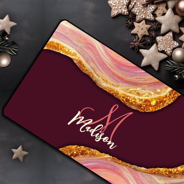 Elegant blush pink marble art faux gold glitter desk mat (Creator Uploaded)