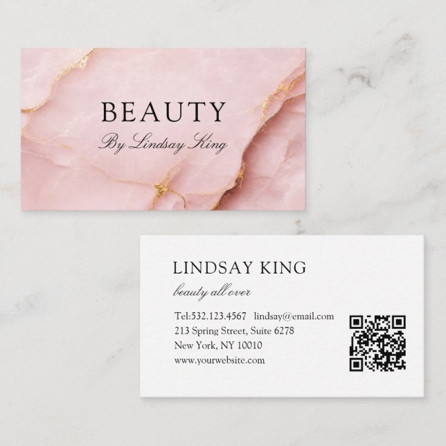 Elegant Blush Pink Marble QR Code Business Card (Front/Back)