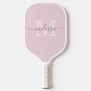 Elegant Blush Pink Minimal Name and Monogram Pickleball Paddle