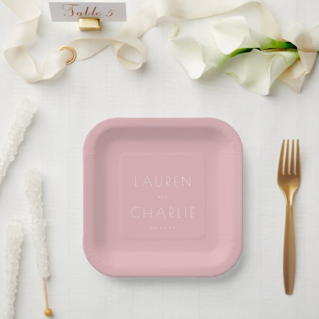 Elegant Blush Pink Minimalist Paper Plate (Wedding)