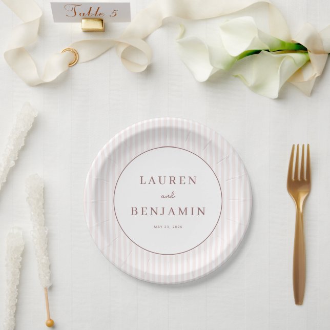 Elegant Blush Pink Minimalist Paper Plate (Wedding)
