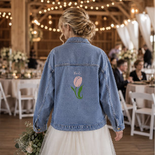 Elegant Blush Pink Minimalist Tulip Floral Denim Jacket