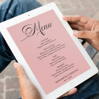 Elegant Blush Pink Minimalist Wedding Menu Card