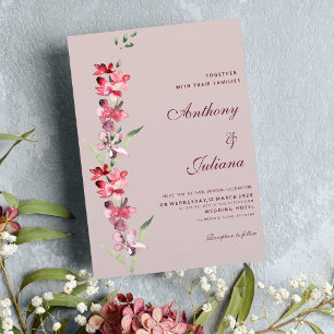 Elegant blush pink mint orchid flowers Wedding Invitation