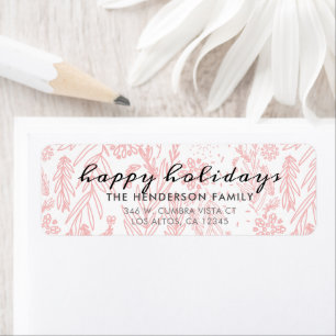 Elegant Blush Pink Modern Botanical Happy Holidays Return Address Label