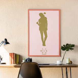 Elegant Blush Pink Modern Lady Golfer Poster