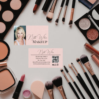 Elegant Blush Pink Modern Photo Makeup Business Card