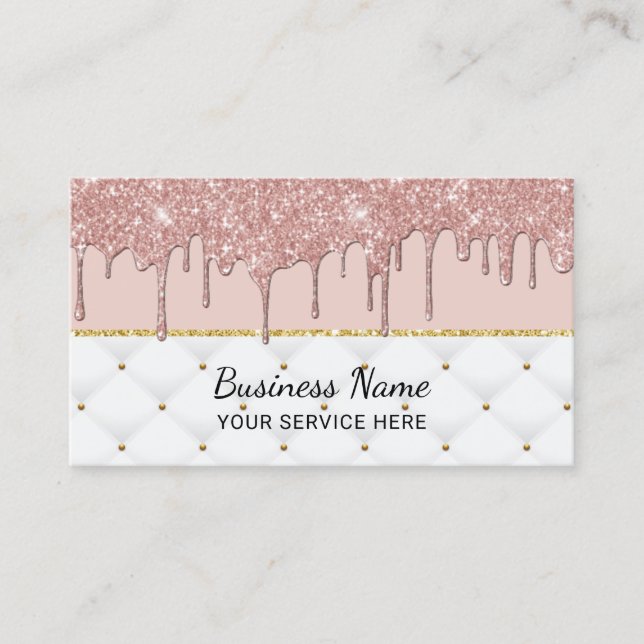 Elegant Blush Pink Modern Rose Gold Drips Business Card (Front)
