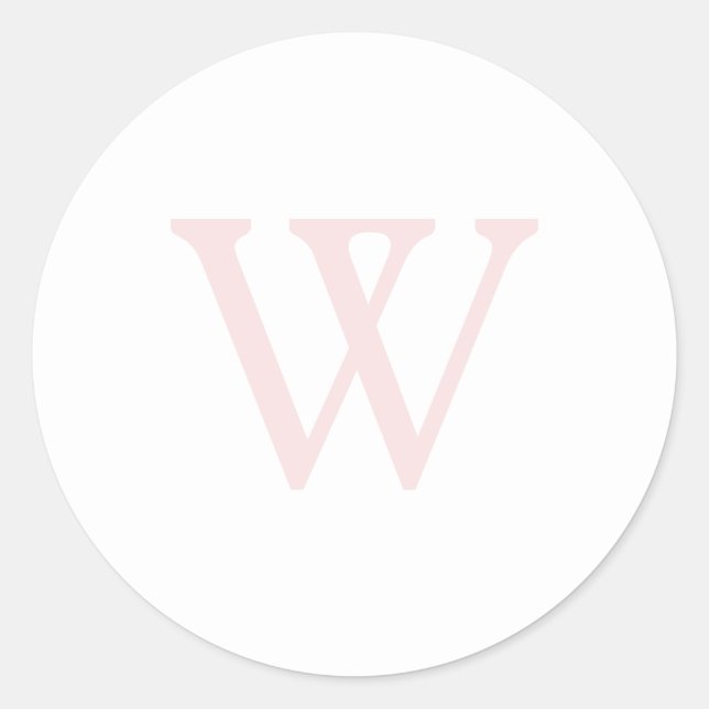 Elegant Blush Pink Monogram Initial White Classic Round Sticker (Front)