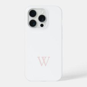 Elegant Blush Pink Monogram Initial White iPhone 15 Pro Case