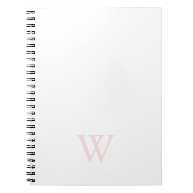 Elegant Blush Pink Monogram Initial White Notebook (Front)