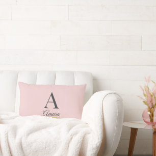 Elegant Blush Pink Monogram Lumbar Cushion
