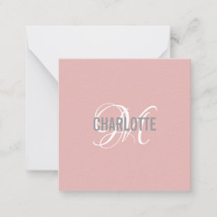 Elegant blush pink monogram name note card