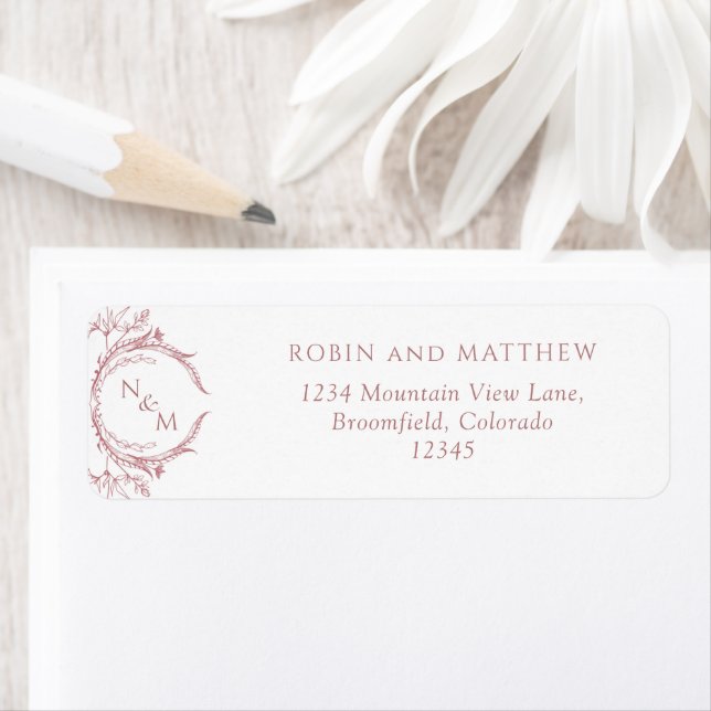 Elegant Blush Pink Monogram Wedding Return Address Label (Insitu)