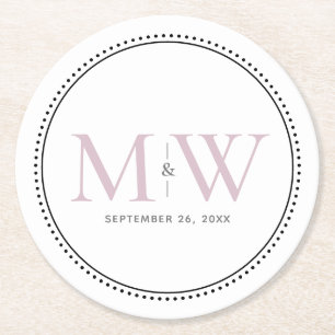 Elegant Blush Pink Monogram Wedding Round Paper Coaster