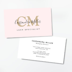 Elegant Blush Pink Monogrammed Name Professional Business Card