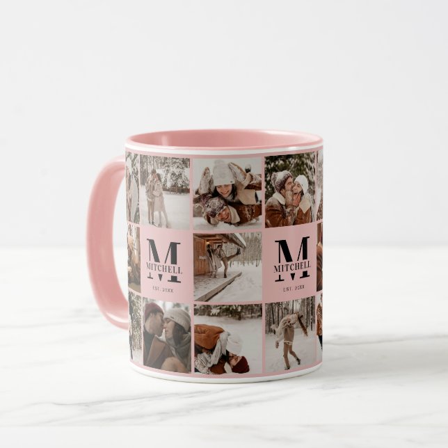 Elegant Blush Pink Multi Photo Collage Keepsake Mug (Front Left)