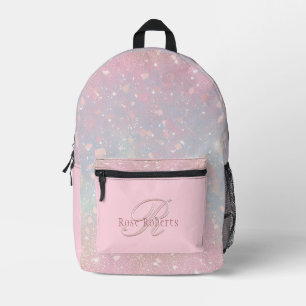 Elegant Blush Pink Name & Monogram Gui Printed Backpack