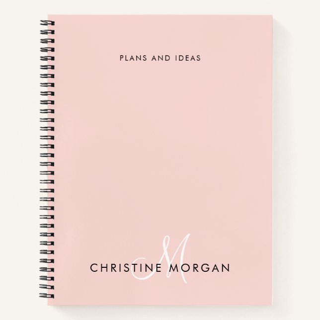 Elegant blush pink name monogram initial notebook (Front)