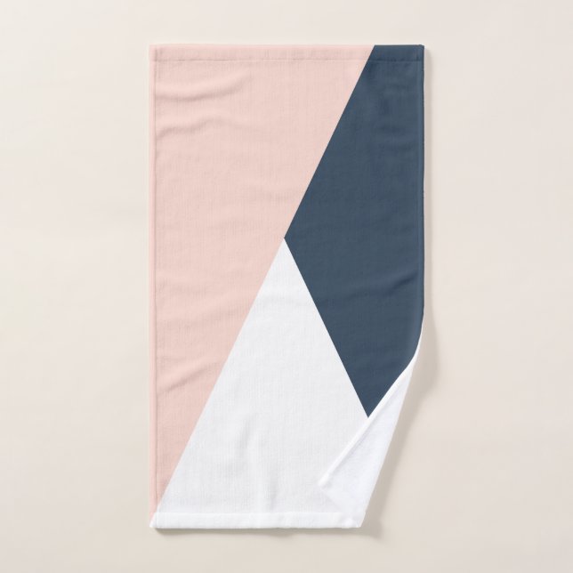 Elegant blush pink & navy blue geometric triangles bath towel set (Hand Towel)