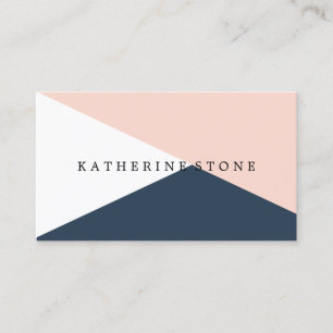 Elegant blush pink & navy blue geometric triangles business card