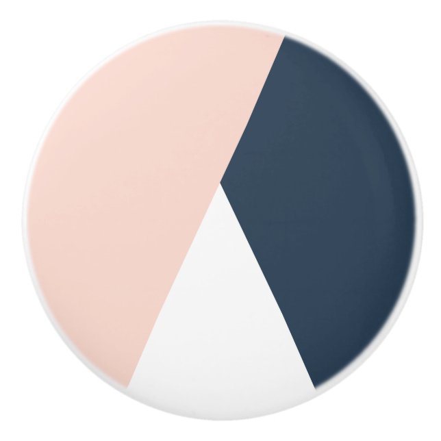 Elegant blush pink & navy blue geometric triangles ceramic knob (Front)
