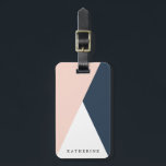 Elegant blush pink & navy blue geometric triangles luggage tag<br><div class="desc">Minimalist and modern design representing blush pink,  white and navy blue colour block.</div>