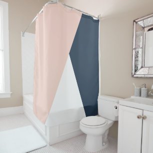 Elegant blush pink & navy blue geometric triangles shower curtain