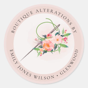 Elegant Blush Pink Needle Watercolor Floral Tailor Classic Round Sticker