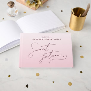 Elegant Blush Pink Ombre Script Sweet Sixteen Guest Book