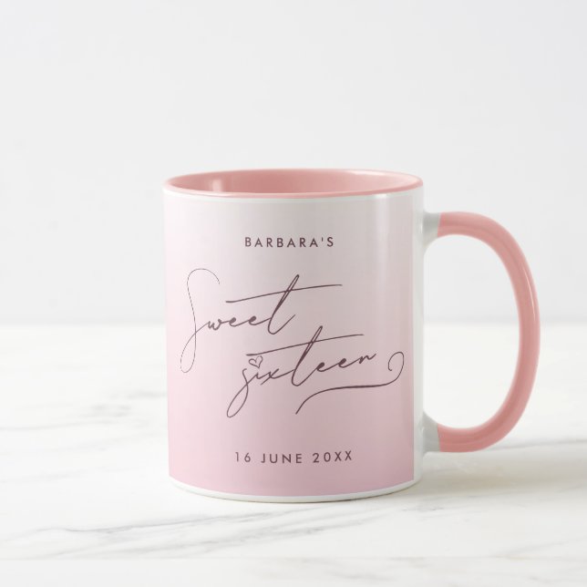 Elegant Blush Pink Ombre Script Sweet Sixteen Mug (Right)