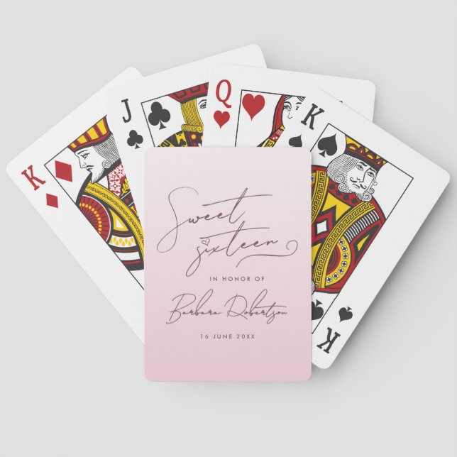 Elegant Blush Pink Ombre Script Sweet Sixteen Playing Cards (Back)