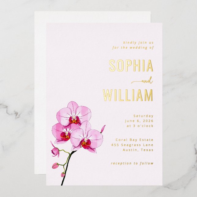 Elegant Blush Pink Orchid Wedding Invitation (Front/Back)