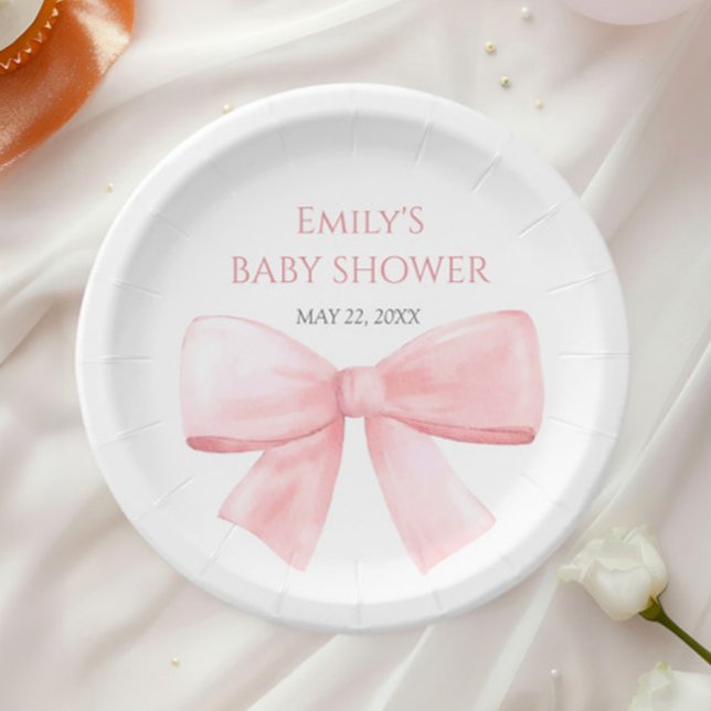 Elegant Blush Pink Pastel Bow Girl Baby Shower Paper Plate (Creator Uploaded)