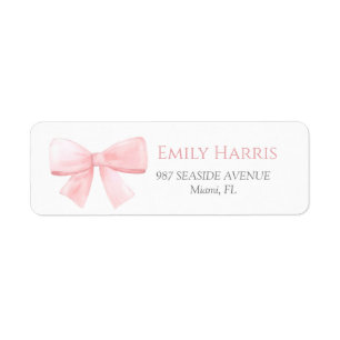 Elegant Blush Pink Pastel Bow Girl Baby Shower  Return Address Label