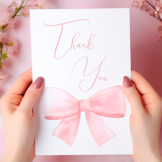 Elegant Blush Pink Pastel Bow Girl Baby Shower  Thank You Card (Creator Uploaded)