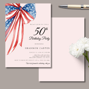 Elegant Blush Pink Patriotic 50th Birthday Invitation