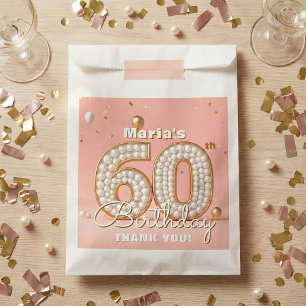 Elegant Blush Pink Pearl And Gold 60th Birthday Favour Bag