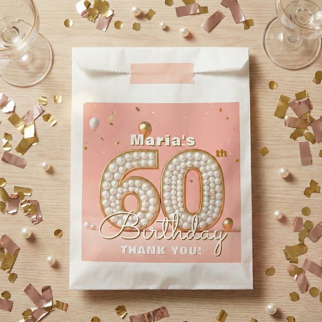 Elegant Blush Pink Pearl And Gold 60th Birthday Favour Bag (Creator Uploaded)