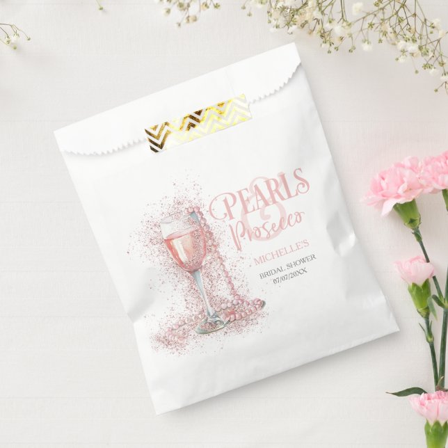 Elegant Blush Pink Pearls and Prosecco Bubbly Favour Bag (Sealed)