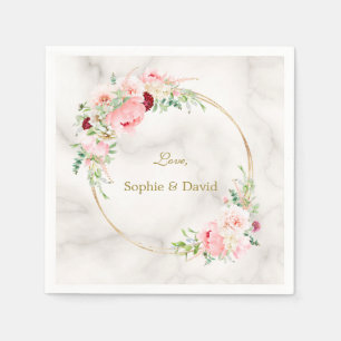 Elegant Blush Pink Peonies Bloom Gold Wedding Napkin
