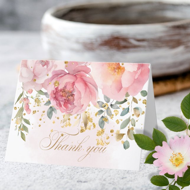 Elegant Blush Pink Peonies Floral Thank You Card  (Creator Uploaded)